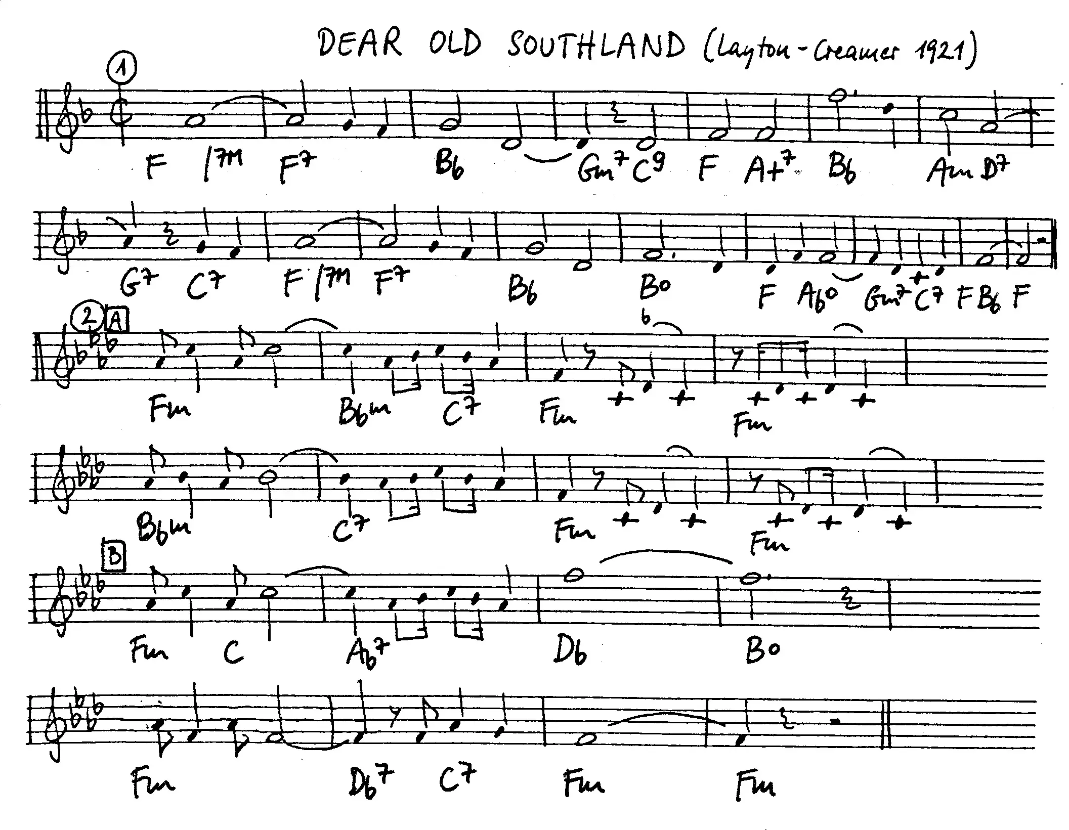 dear old southland free jazz leadsheet - Courtesy of the Jungle Jazz Band